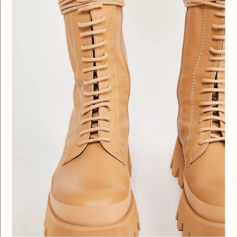 Free People Cairo Tan Leather Platform Lug Sole Boots EU 40 US 9.5-10